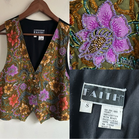 Vintage Y2K Hand Beaded Women’s Floral Vest Small Button Front Fairy Western - Picture 3 of 14